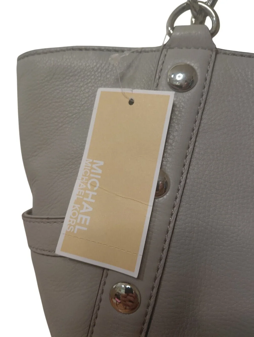 NEW Michael Kors Gray Leather Chain-Link Tote Shoulder Bag